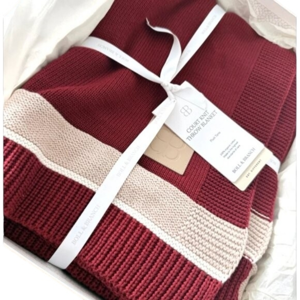 Boll & Branch Court Knit Throw Blanket NWT NEW organic cotton red Fair trade